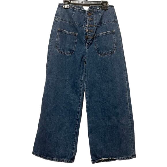 Free People Wide Leg Crop Button Front Jeans - Picture 1 of 6